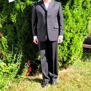J. Ferrar Black Pinstripe Suit Coat & Trousers